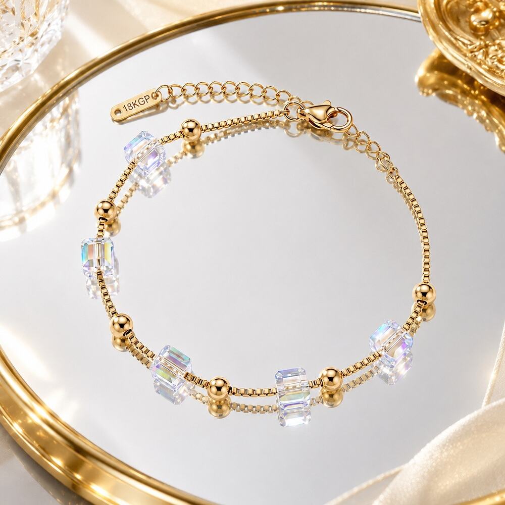 18K Gold Plated Swarovski Crystal Chain Bracelet